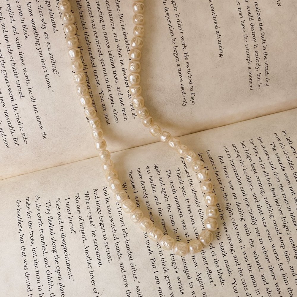 Vintage 19" Faux Textured Nugget Pearl Beaded Classic Sterling Clasp Necklace